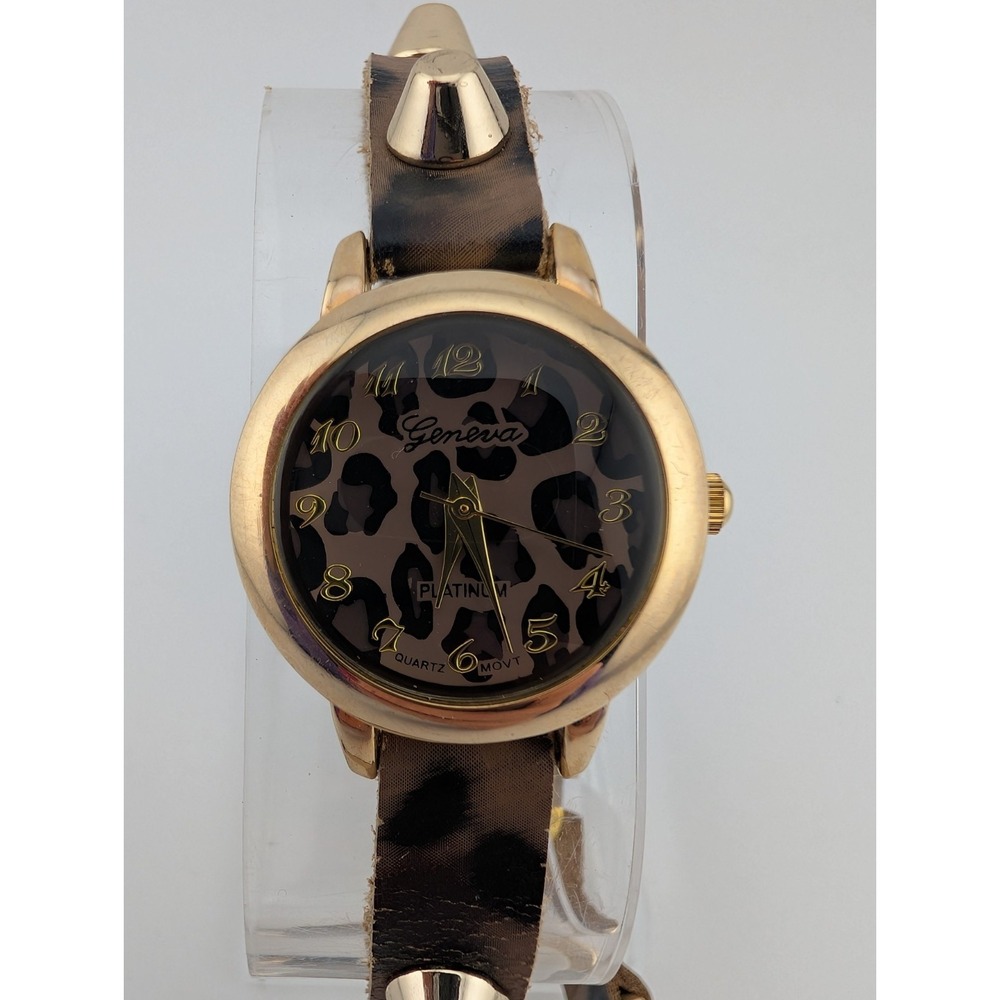 Geneva Platinum Leopard Wrap Watch Studded Band 26mm Case- New Battery‎